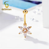 Golden Flower Crystal Belly Button Ring Beach Chain