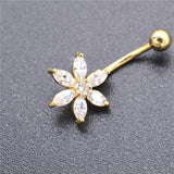 Golden Flower Crystal Belly Button Ring Beach Chain