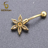 Golden Flower Crystal Belly Button Ring Beach Chain