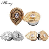 2pcs Stainless Steel Water Drop Stone Ear Gauges Piercing