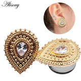 2pcs Stainless Steel Water Drop Stone Ear Gauges Piercing