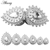2pcs Stainless Steel Water Drop Stone Ear Gauges Piercing