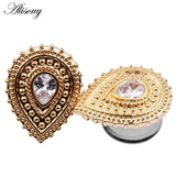2pcs Stainless Steel Water Drop Stone Ear Gauges Piercing