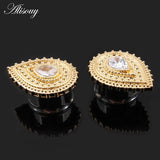 2pcs Stainless Steel Water Drop Stone Ear Gauges Piercing