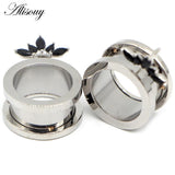 2pcs Flower Stones Stainless Steel Ear Plugs Tunnels Stretcher Body Piercing