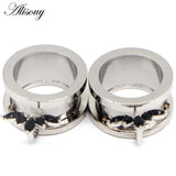 2pcs Flower Stones Stainless Steel Ear Plugs Tunnels Stretcher Body Piercing