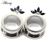 2pcs Flower Stones Stainless Steel Ear Plugs Tunnels Stretcher Body Piercing