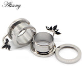 2pcs Flower Stones Stainless Steel Ear Plugs Tunnels Stretcher Body Piercing