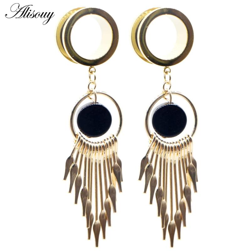2pcs Stainless Steel Screw Ear Plugs Tunnels Flesh Expander Wind Chimes Dangle