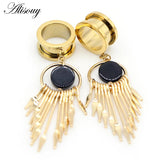 2pcs Stainless Steel Screw Ear Plugs Tunnels Flesh Expander Wind Chimes Dangle