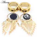 2pcs Stainless Steel Screw Ear Plugs Tunnels Flesh Expander Wind Chimes Dangle