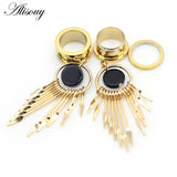 2pcs Stainless Steel Screw Ear Plugs Tunnels Flesh Expander Wind Chimes Dangle