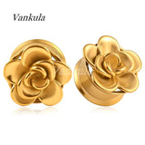 Vankula Stainless Steel Ear Gauges Tunnels Flower Expander Piercing Earring