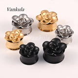 Vankula Stainless Steel Ear Gauges Tunnels Flower Expander Piercing Earring