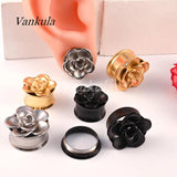 Vankula Stainless Steel Ear Gauges Tunnels Flower Expander Piercing Earring