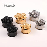 Vankula Stainless Steel Ear Gauges Tunnels Flower Expander Piercing Earring