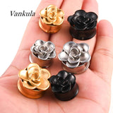 Vankula Stainless Steel Ear Gauges Tunnels Flower Expander Piercing Earring