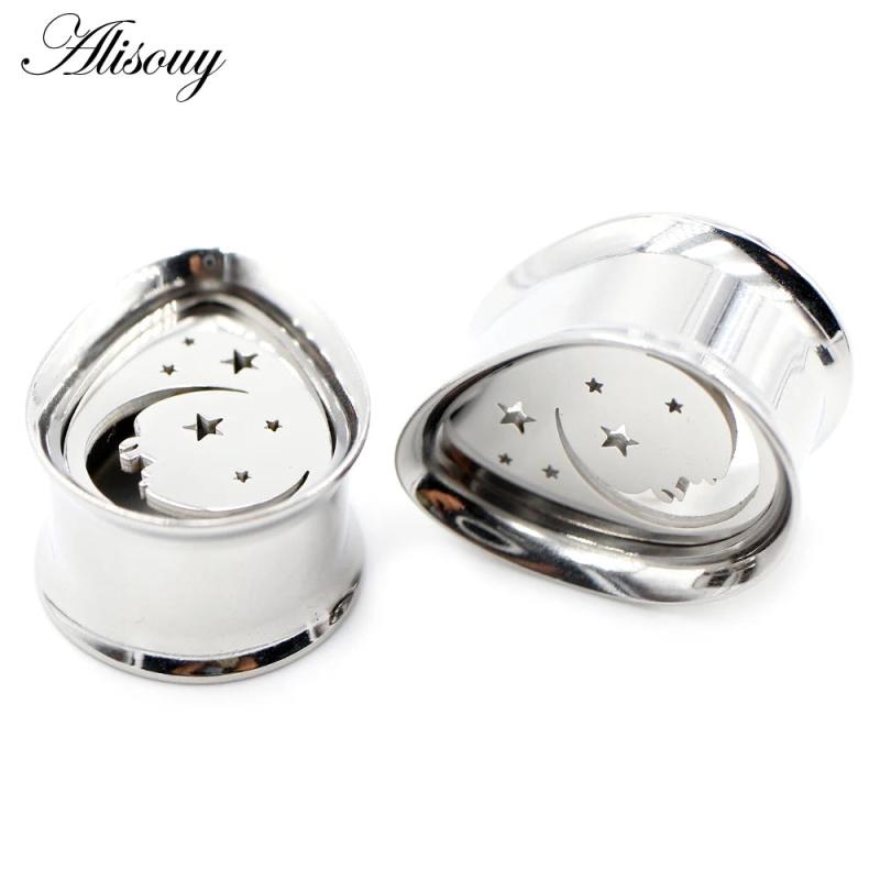 2pcs Stainless Steel Water Drop Moon Star Ear Tunnels Plugs