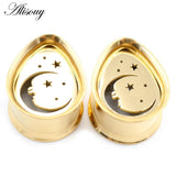 2pcs Stainless Steel Water Drop Moon Star Ear Tunnels Plugs