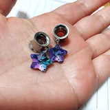 Gem Heart Pendant Ear Plugs Tunnels Gauges Screw-Fit Expander Dangle Jewelry