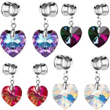 Gem Heart Pendant Ear Plugs Tunnels Gauges Screw-Fit Expander Dangle Jewelry