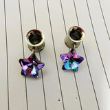 Gem Heart Pendant Ear Plugs Tunnels Gauges Screw-Fit Expander Dangle Jewelry