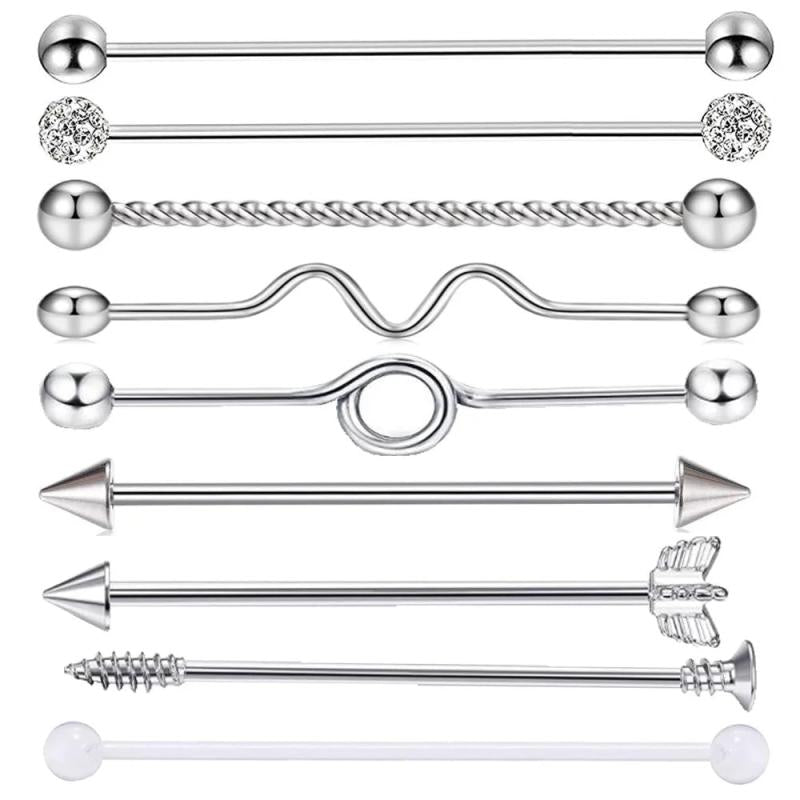 Stainless Steel Arrow Screw Industrial Stud Barbell Piercing Punk Earrings