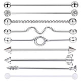 Stainless Steel Arrow Screw Industrial Stud Barbell Piercing Punk Earrings