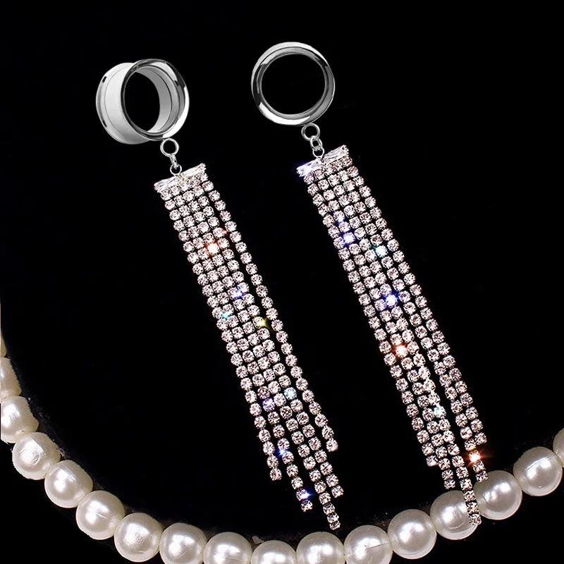2PC CZ Zircon Ear Tunnel Plug Stainless Steel Body Jewelery Tunnel Expander
