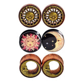 Sun Moon Wood Acrylic Ear Tunnels Plugs Piercing Set