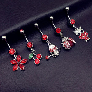 Red Owl Skull Rose Cherry Ladybug Navel Belly Bar Button Ring Body Piercing