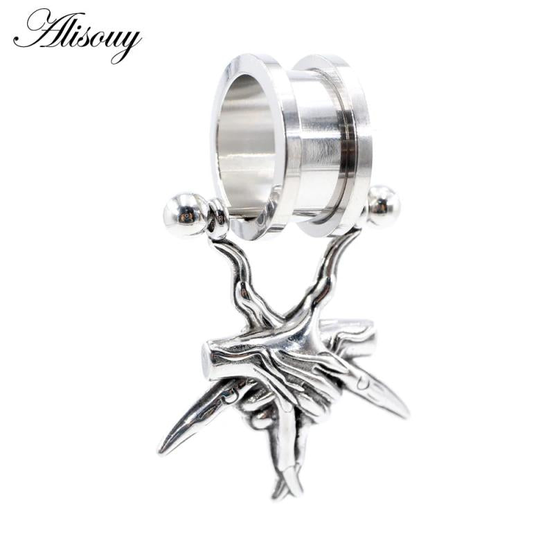 1PC 6-25mm Stainless Steel Ghost Hand Ear Tunnels Plugs Flesh Expanders