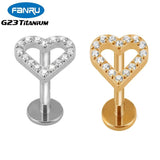 G23 Titanium Piercing Labret Studs 16G Heart Zircom Earrings