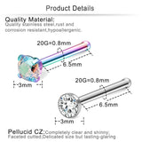20G Stainless Steel Nose Rings Stud Set 1.5/2/2.5/3mm CZ Screw L Shaped Bone Nos