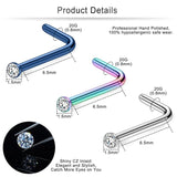 20G Stainless Steel Nose Rings Stud Set 1.5/2/2.5/3mm CZ Screw L Shaped Bone Nos