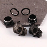 Vankula 2PCS Stainless Steel Ear Plugs Tunnels skull Dangle Earrings