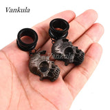 Vankula 2PCS Stainless Steel Ear Plugs Tunnels skull Dangle Earrings