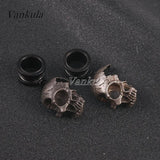Vankula 2PCS Stainless Steel Ear Plugs Tunnels skull Dangle Earrings