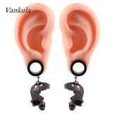 Vankula 2PCS Stainless Steel Ear Plugs Tunnels skull Dangle Earrings