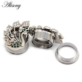 2pcs Peacock Tortoise CZ Stainless Steel Ear Gauges Plugs Tunnel Expander
