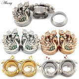 2pcs Peacock Tortoise CZ Stainless Steel Ear Gauges Plugs Tunnel Expander