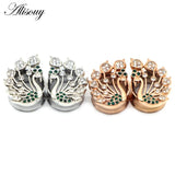 2pcs Peacock Tortoise CZ Stainless Steel Ear Gauges Plugs Tunnel Expander