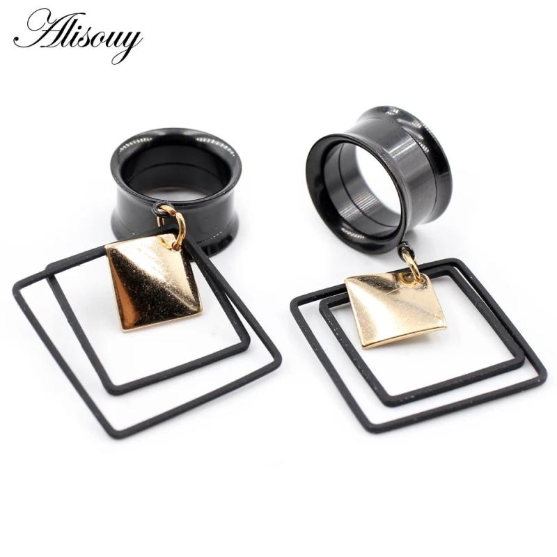 2pcs Stainless Steel Rhombus Square Ear Plug Tunnel Gauges Piercing