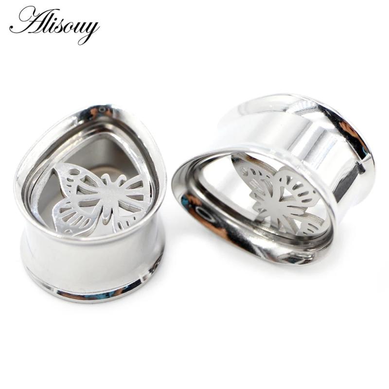 2pcs Water Drop Butterfly Ear Tunnels Plugs Stretcher Gauges Earrings