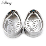2pcs Water Drop Butterfly Ear Tunnels Plugs Stretcher Gauges Earrings