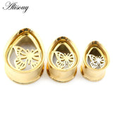 2pcs Water Drop Butterfly Ear Tunnels Plugs Stretcher Gauges Earrings