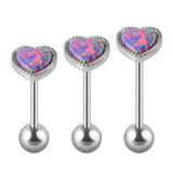Opal Heart Tongue Barbell Surgical Steel Piercing 14G/16G