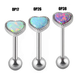 Opal Heart Tongue Barbell Surgical Steel Piercing 14G/16G