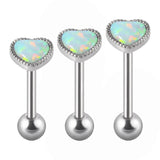 Opal Heart Tongue Barbell Surgical Steel Piercing 14G/16G