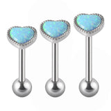 Opal Heart Tongue Barbell Surgical Steel Piercing 14G/16G
